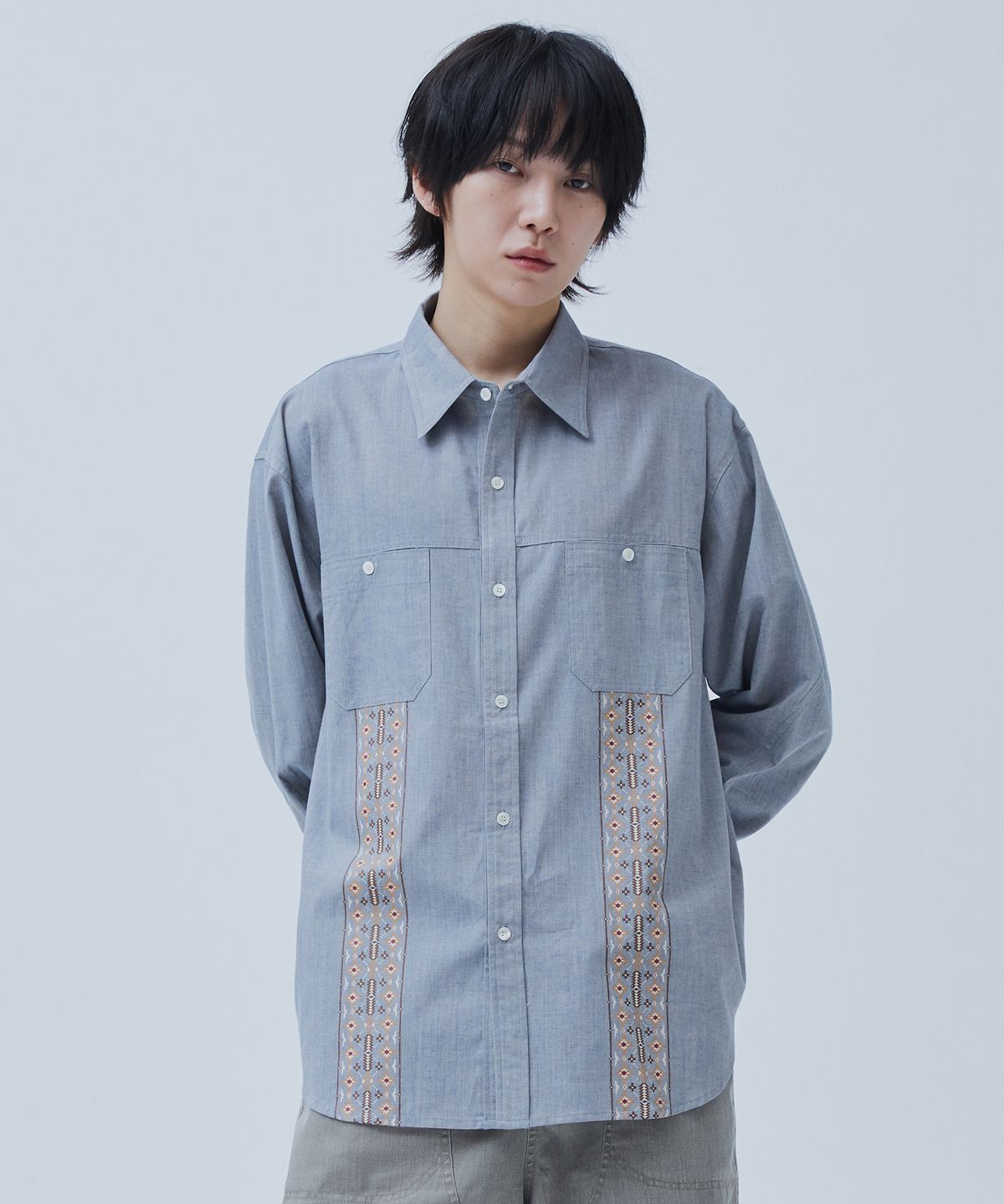 오가프(OGARP) Navaho Pringting Long Sleeve Shirt Navy