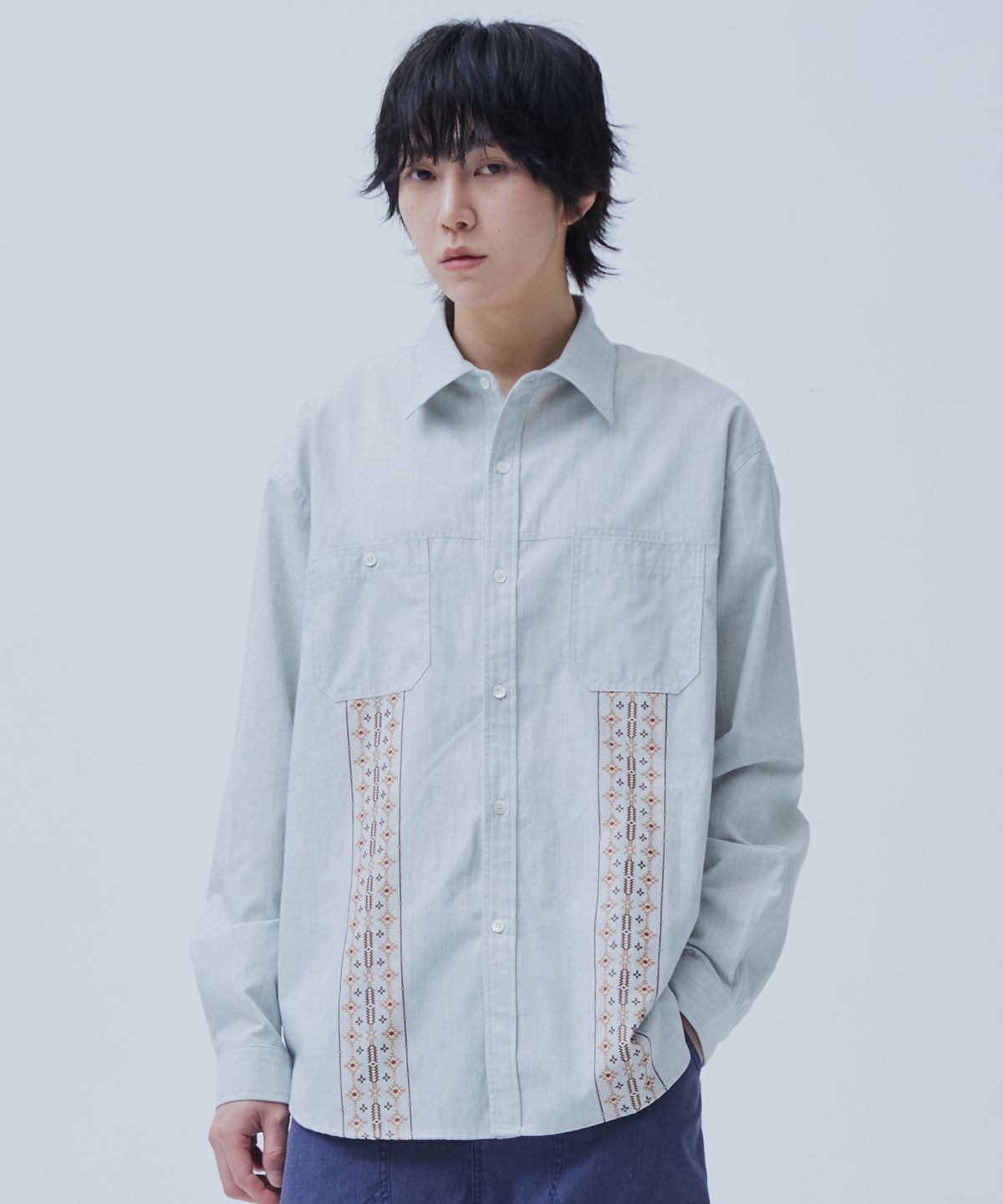 오가프(OGARP) Navaho Pringting Long Sleeve Shirt BlueWhite