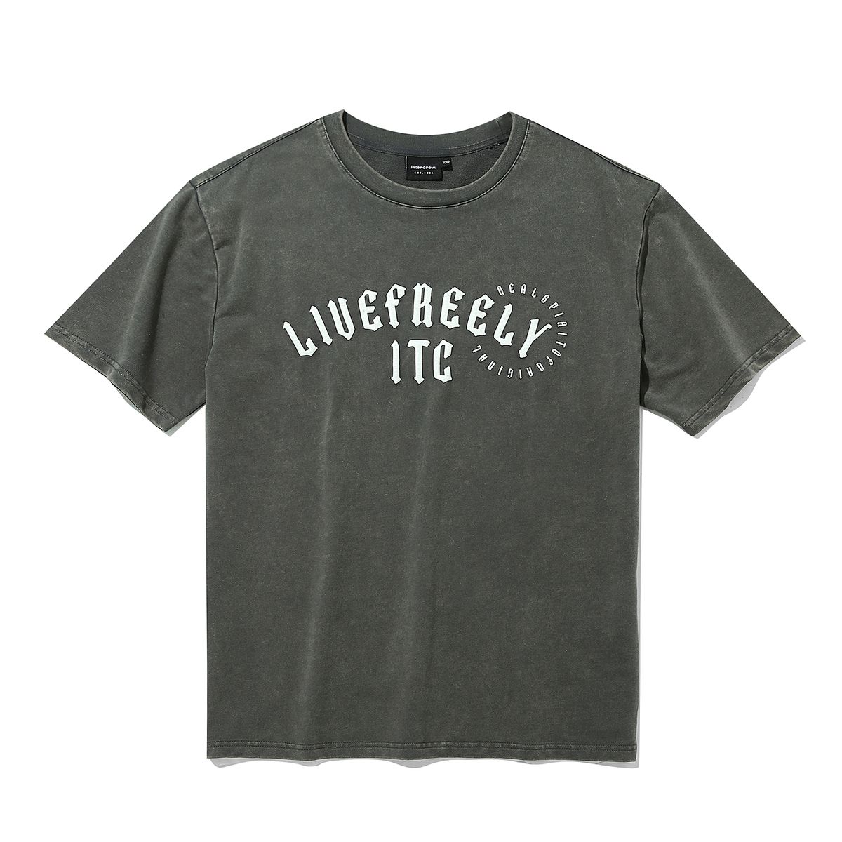 인터크루(INTERCREW) 레터링 솔트 워싱 반팔 티셔츠 차콜 ITA2TM03ACC