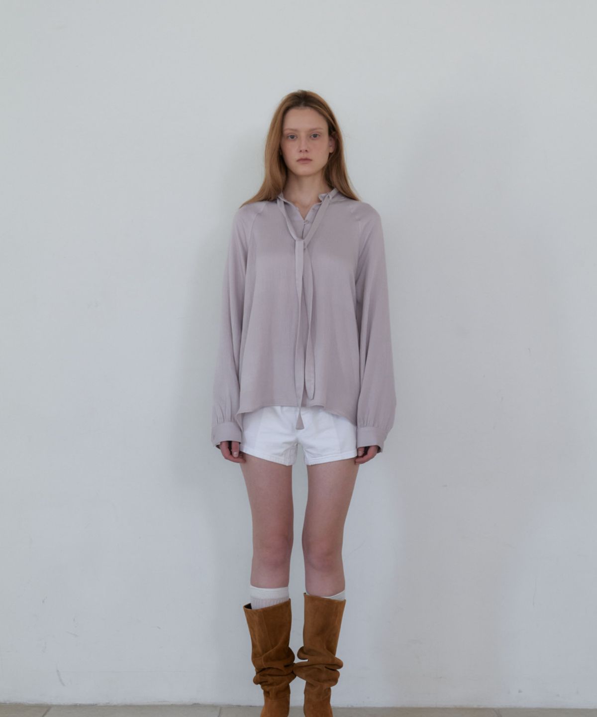 앤테(AENTE) Tie Shirring Blouse-Lavender
