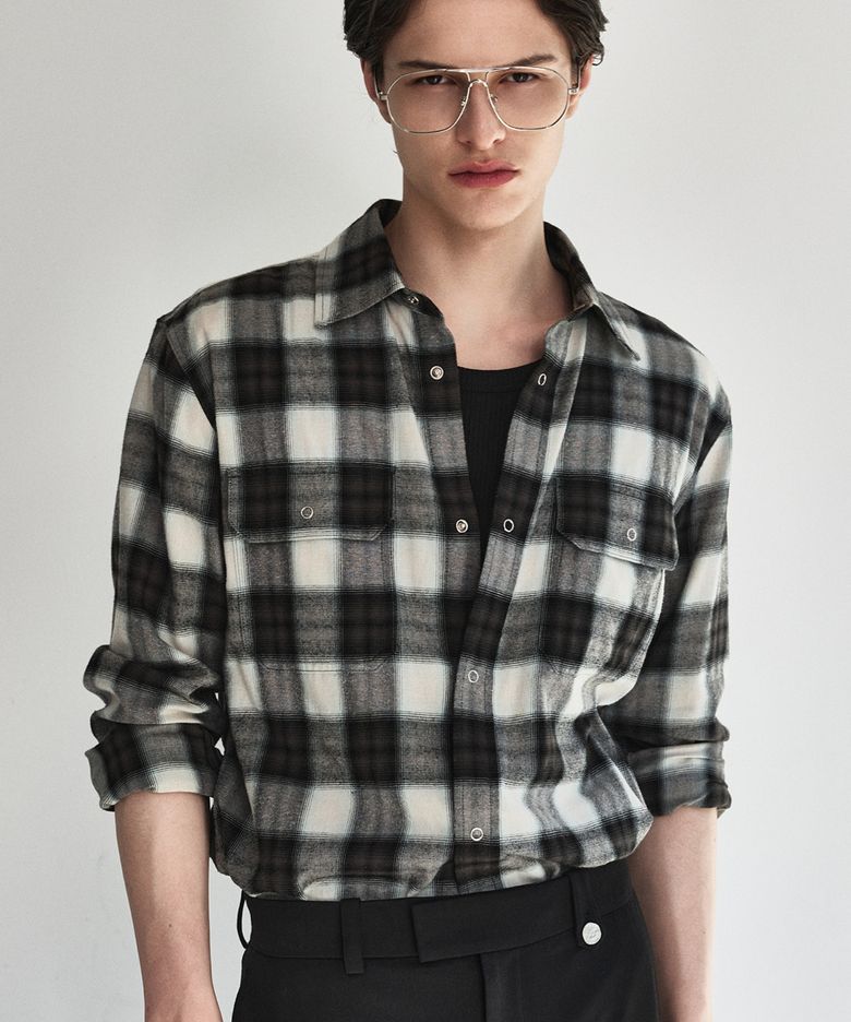 옴브레 체크 웨스턴 셔츠_블랙