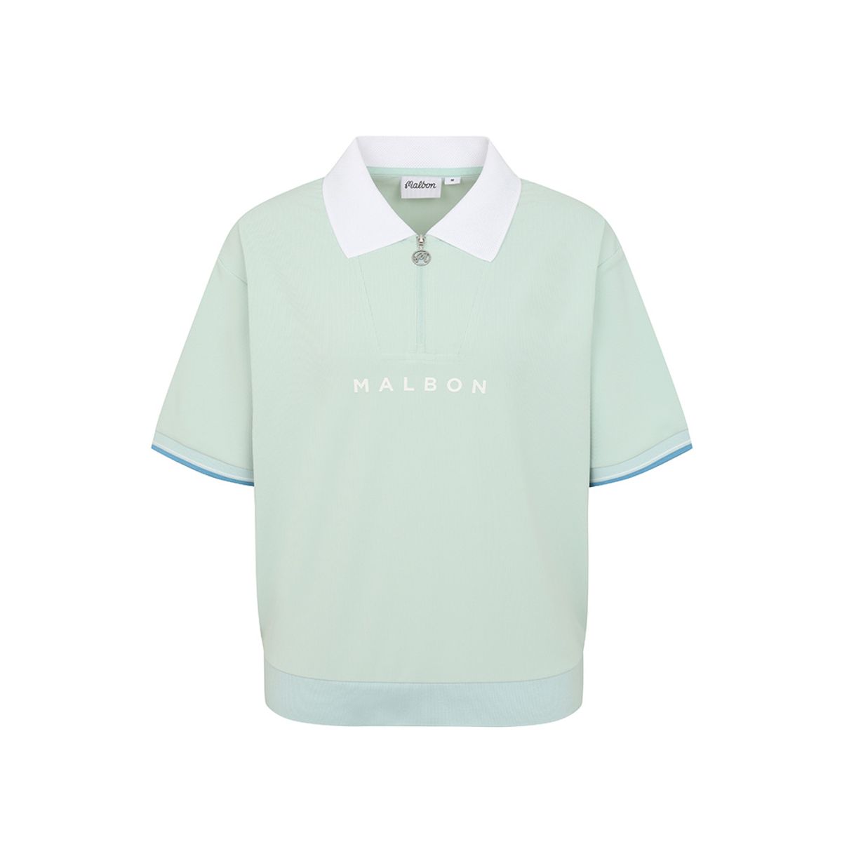 말본 골프(MALBON GOLF) 크롭 하프 집업 와플 티셔츠 LIGHT MINT (WOMAN)