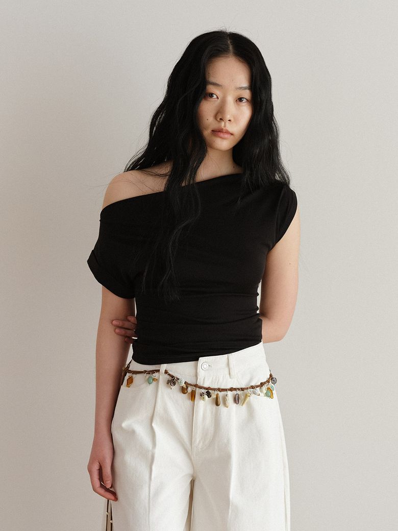 Asymmetric Fitted Jersey Blouse (2color)