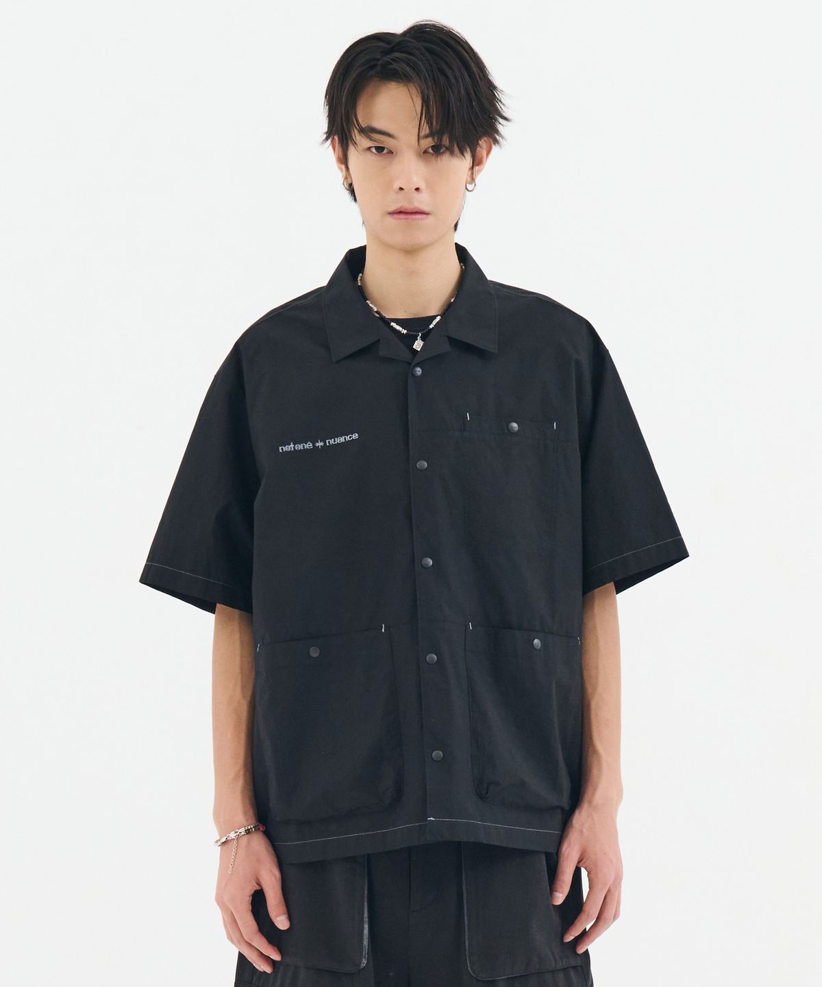 논타입(NONTYPE) CONTRAST STITCH WORK SHIRT (BLACK)