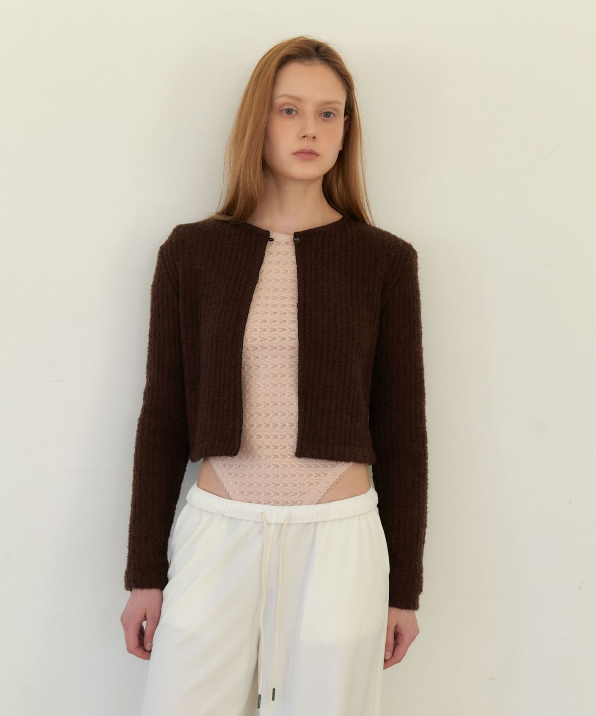 앤테(AENTE) Button Lace Point Cardihan-Brown