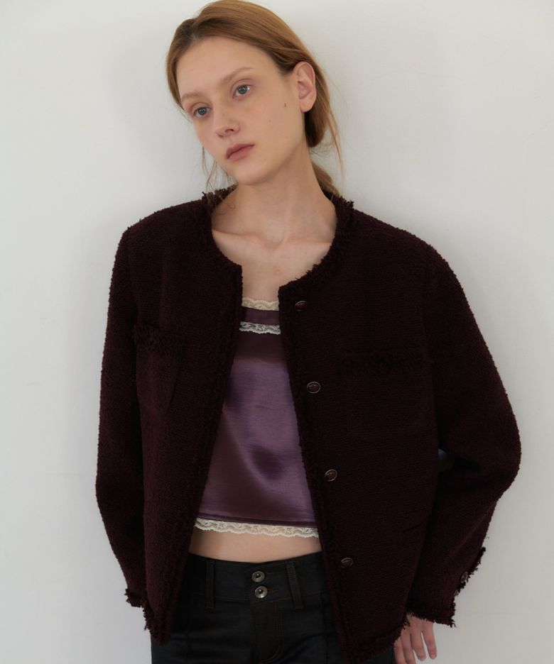 Fringed Tweed Jacket - Purple