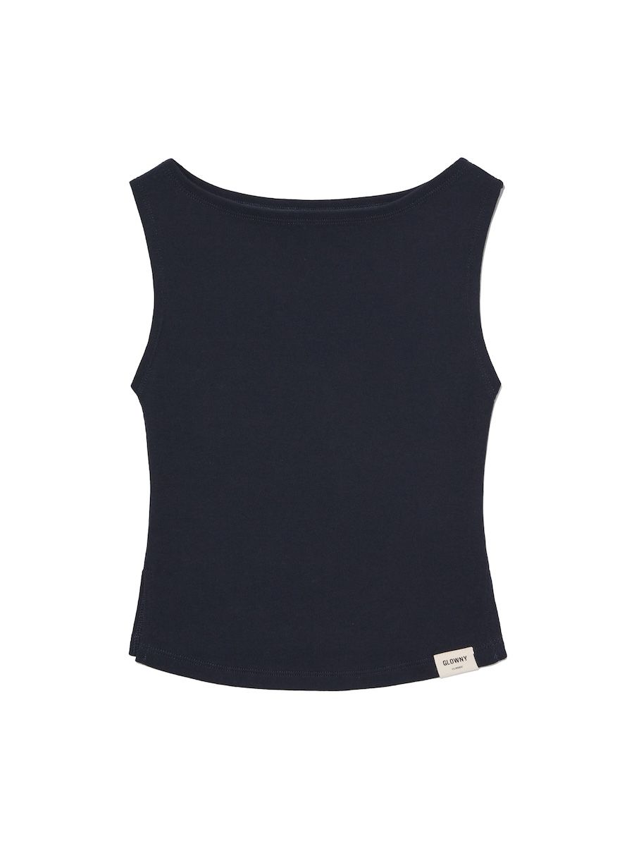 MUSINSA公式 | GLOWNY G SLIT SLEEVELESS TOP (NAVY)