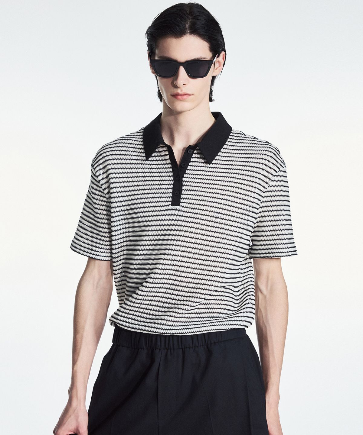 티엔지티(TNGT) Crochet Striped Polo (Black) TNTS6E208BK