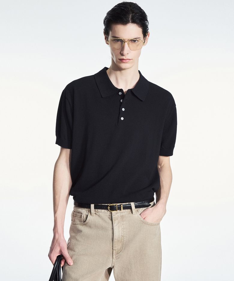 Hard Twist Washable Polo Knit (Black) TNSW6E201BK