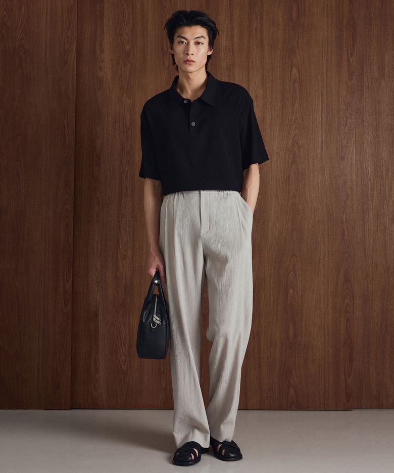 Kinoshita Seersucker Semi-Wide Pants (Light Beige) TNPA6E205I2