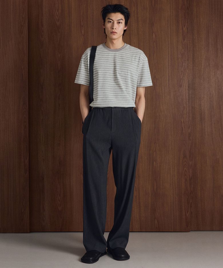 Kinoshita Seersucker Semi-Wide Pants (Grey) TNPA6E205G2