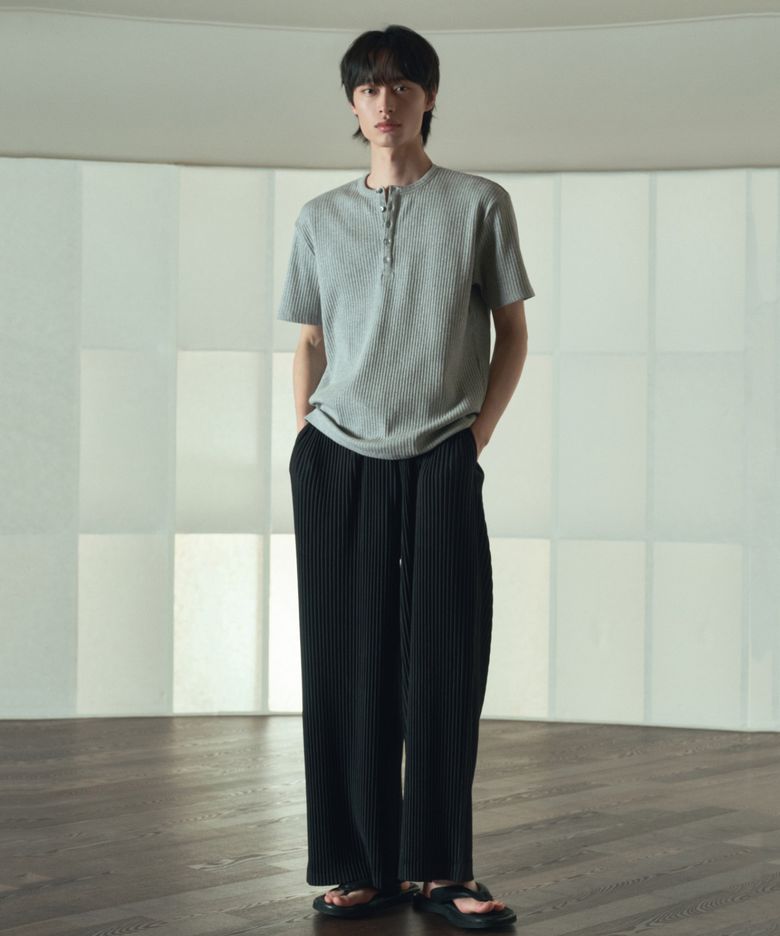Yoyogi Pleats Wide Pants (Black) TNPA6E108BK