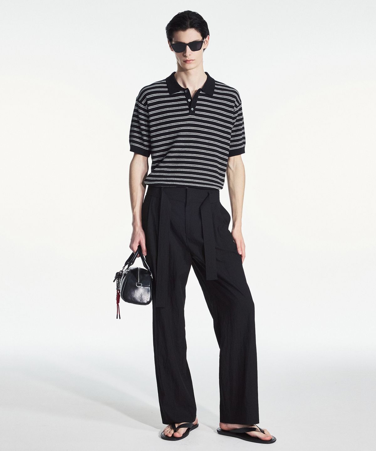 티엔지티(TNGT) Wide Viscose Belted Pants (Black) TNPA6E201BK