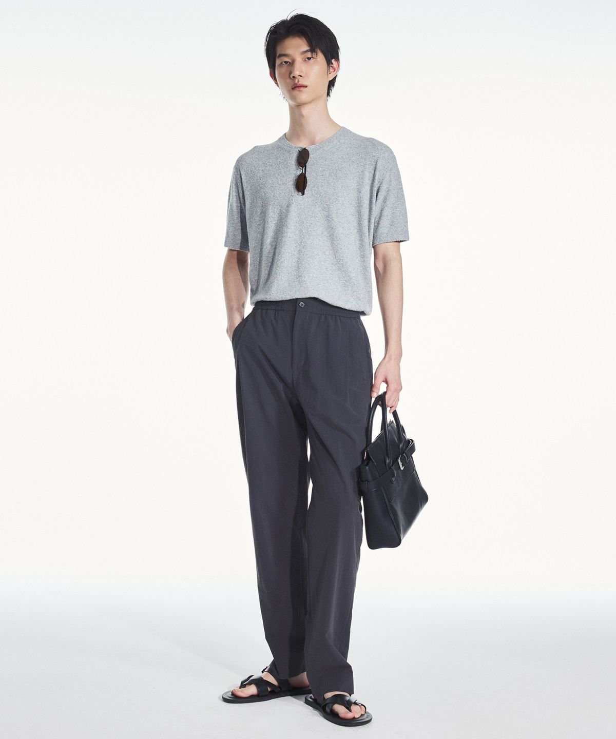 티엔지티(TNGT) Wide Tapered Fit Nylon Pants (Grey) TNPA6E200G2