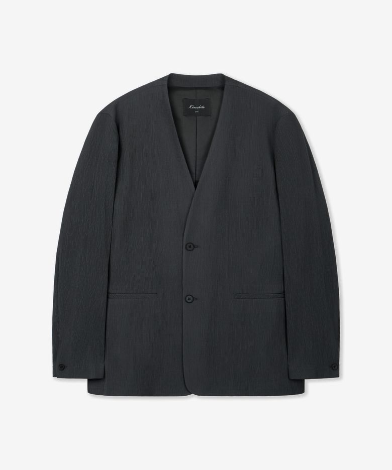 Kinoshita Seersucker Collarless Jacket (Grey) TNJA6E206G2