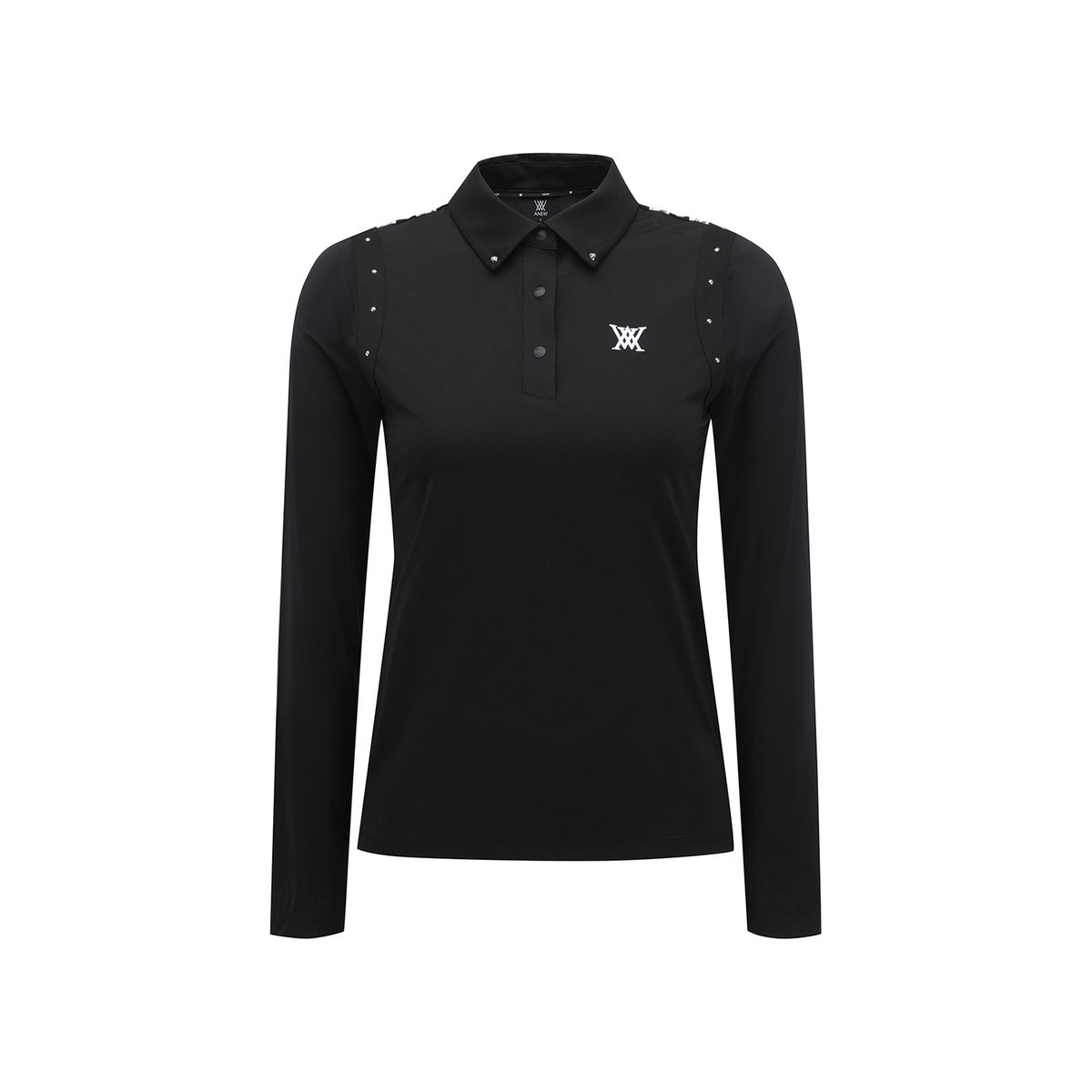 어뉴골프(ANEW GOLF) WOMEN SIGNATURE LOGO HYBRID LONG T-SHIRT_BK