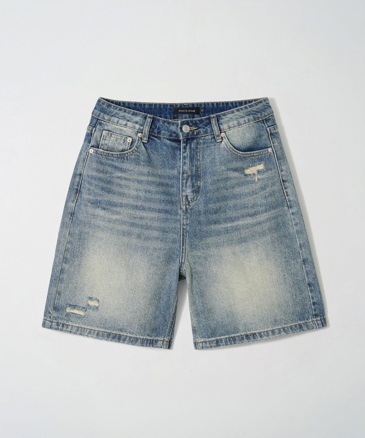 조질롱(JOJILONG) JN097 Mid Blue Washed Denim Shorts - MID BLUE