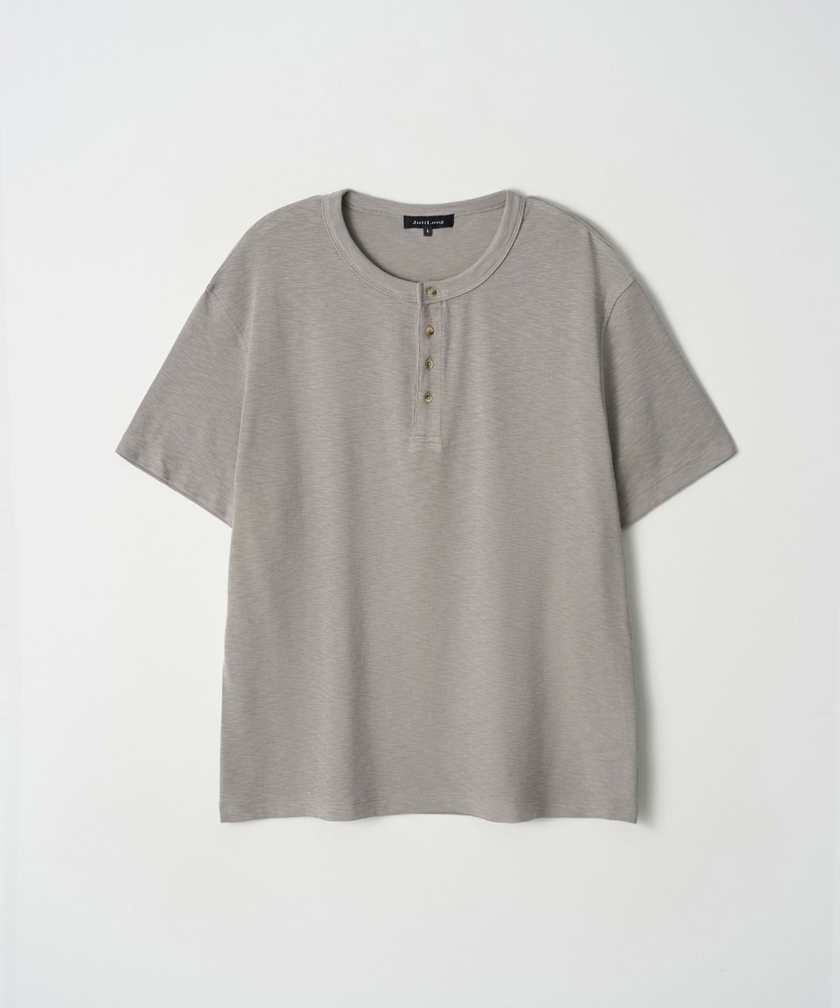 조질롱(JOJILONG) JN153 Vintage Slub Henley Half  T-Shirt - ASH BEIGE