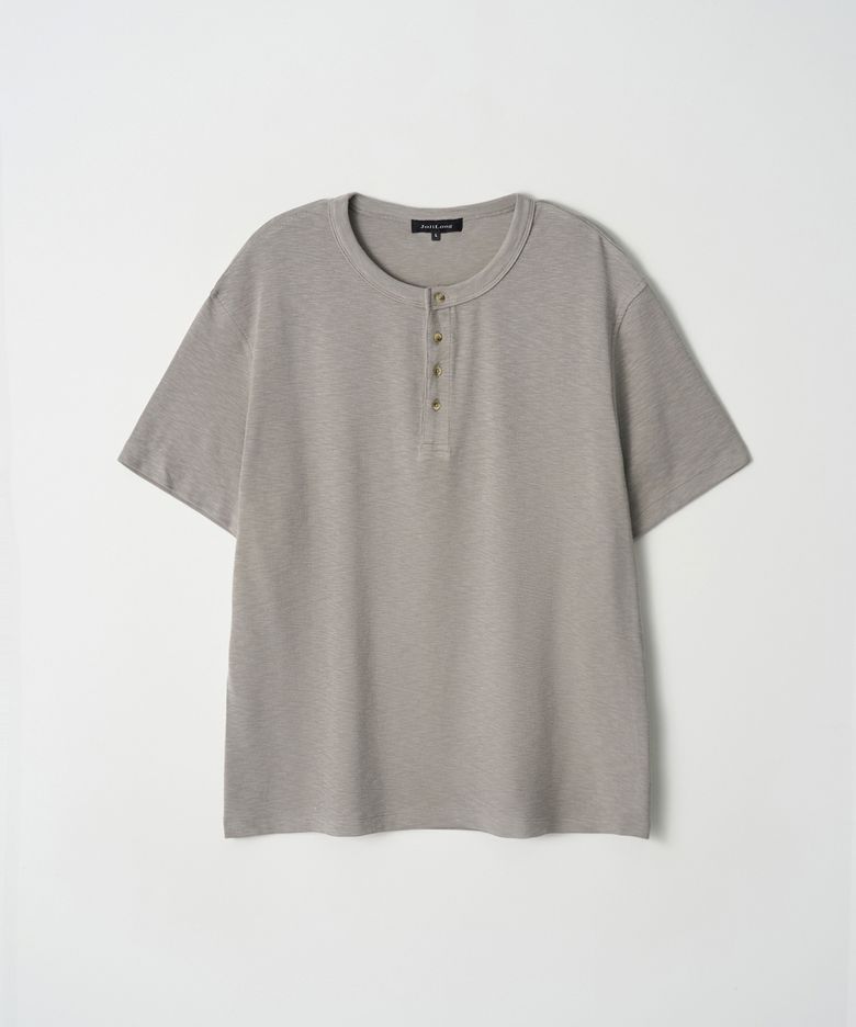 JN153 Vintage Slub Henley Half  T-Shirt - ASH BEIGE