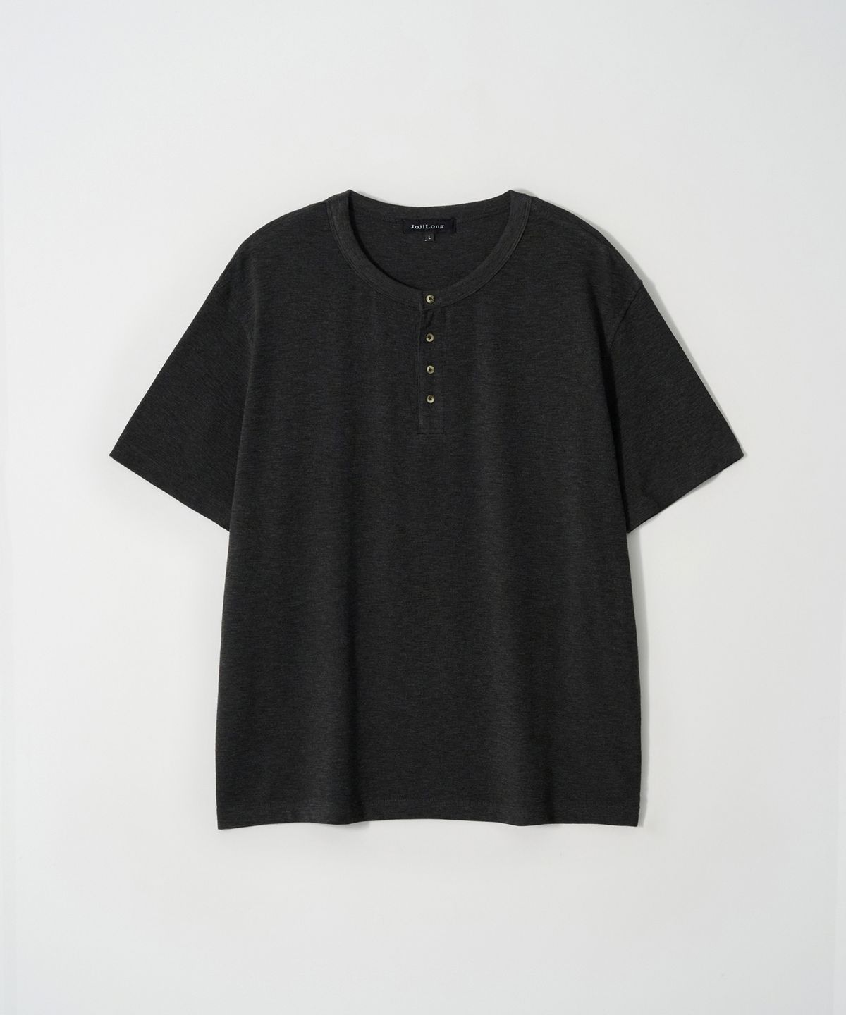 조질롱(JOJILONG) JN153 Vintage Slub Henley Half  T-Shirt - BLACK