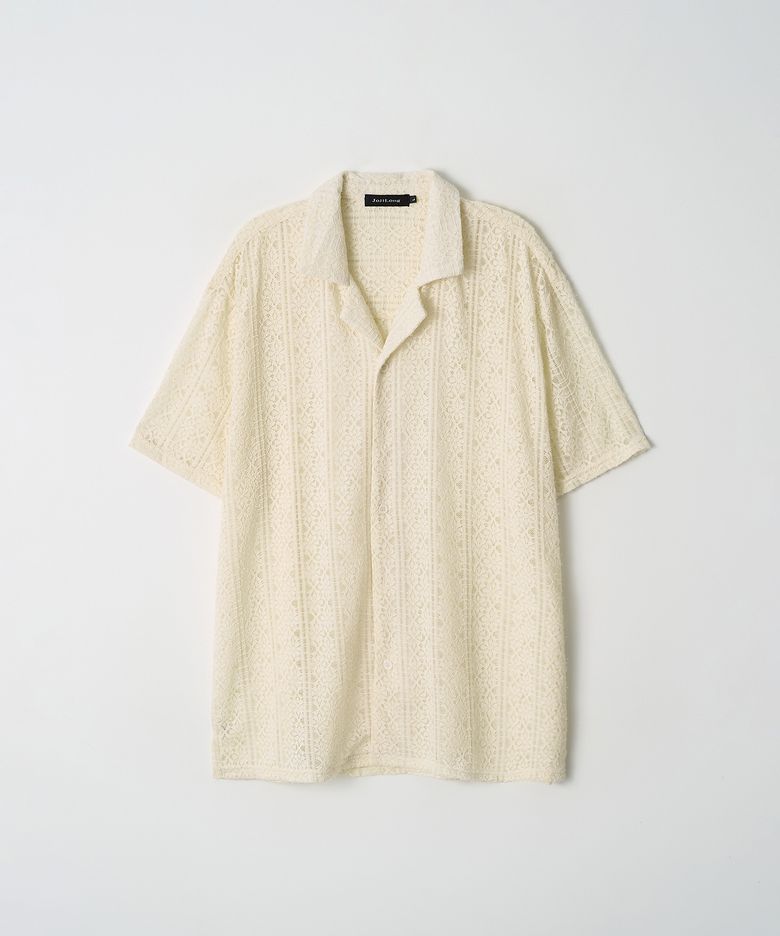JN166 Lace Open Collar Half Shirt - IVORY