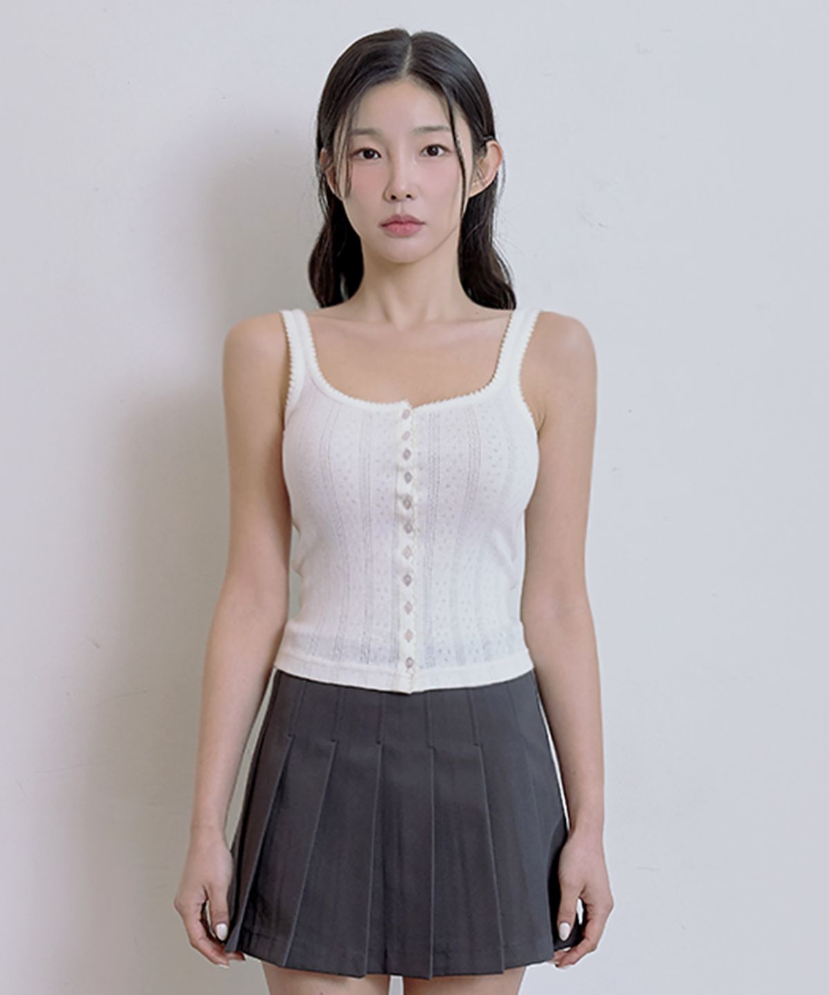 테테모치(TETEMOCHI) 펀칭 레이스 나시 탑 (Ivory)