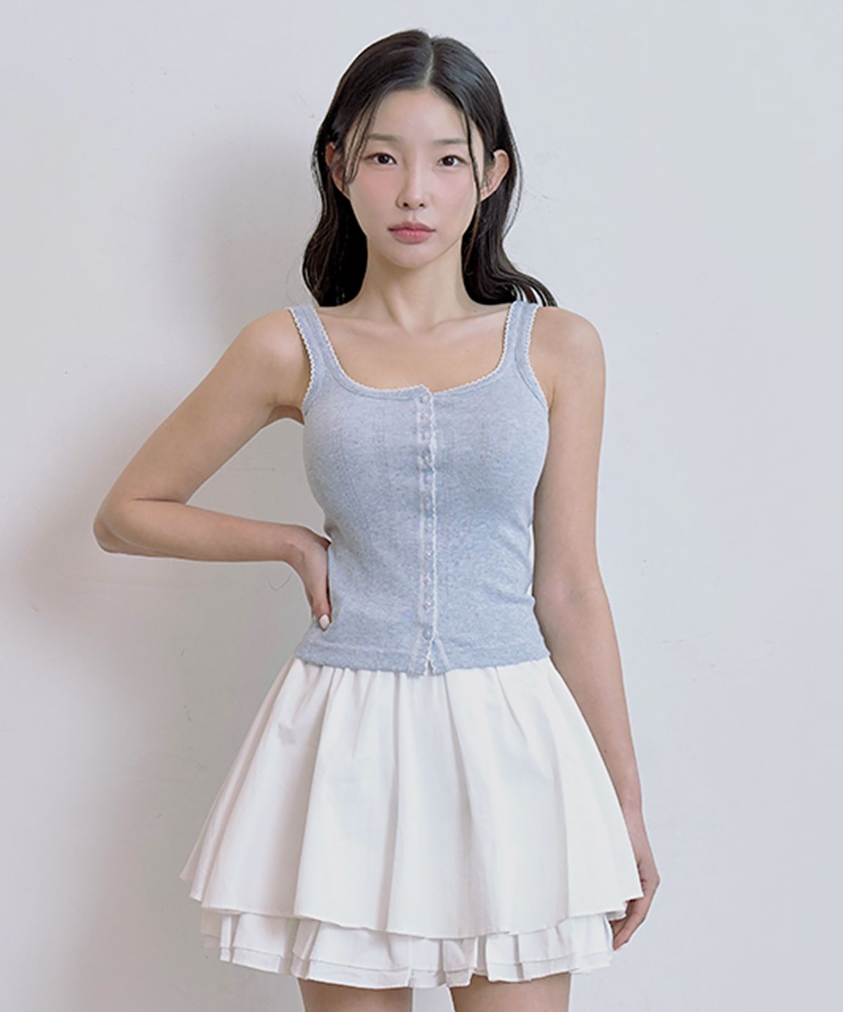테테모치(TETEMOCHI) 펀칭 레이스 나시 탑 (Gray)