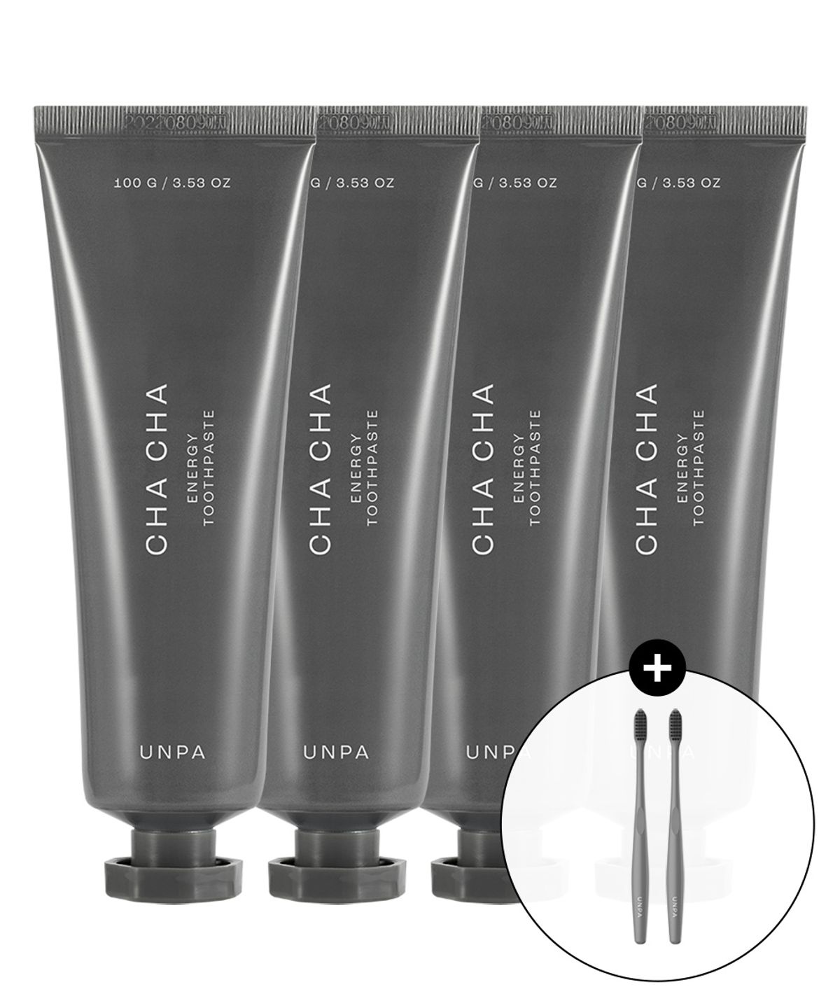 언파(UNPA) 언파 차차 에너지 잇몸치약 100g 4개입 + 차차 칫솔 2개 선물 (색상 랜덤)