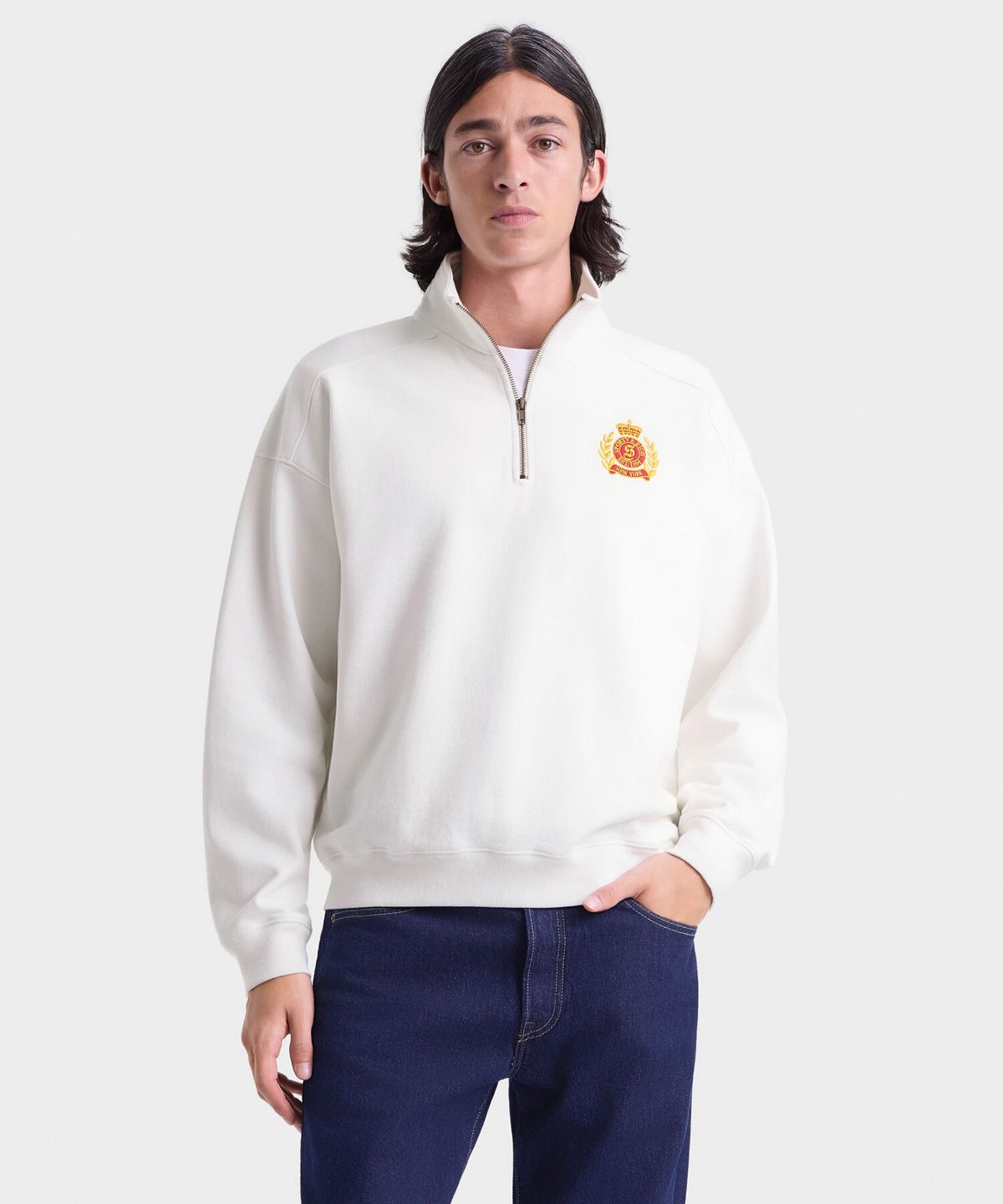 스포티앤리치(SPORTY&RICH) NY 크레스트 자수 쿼터 지퍼 R256AMW001