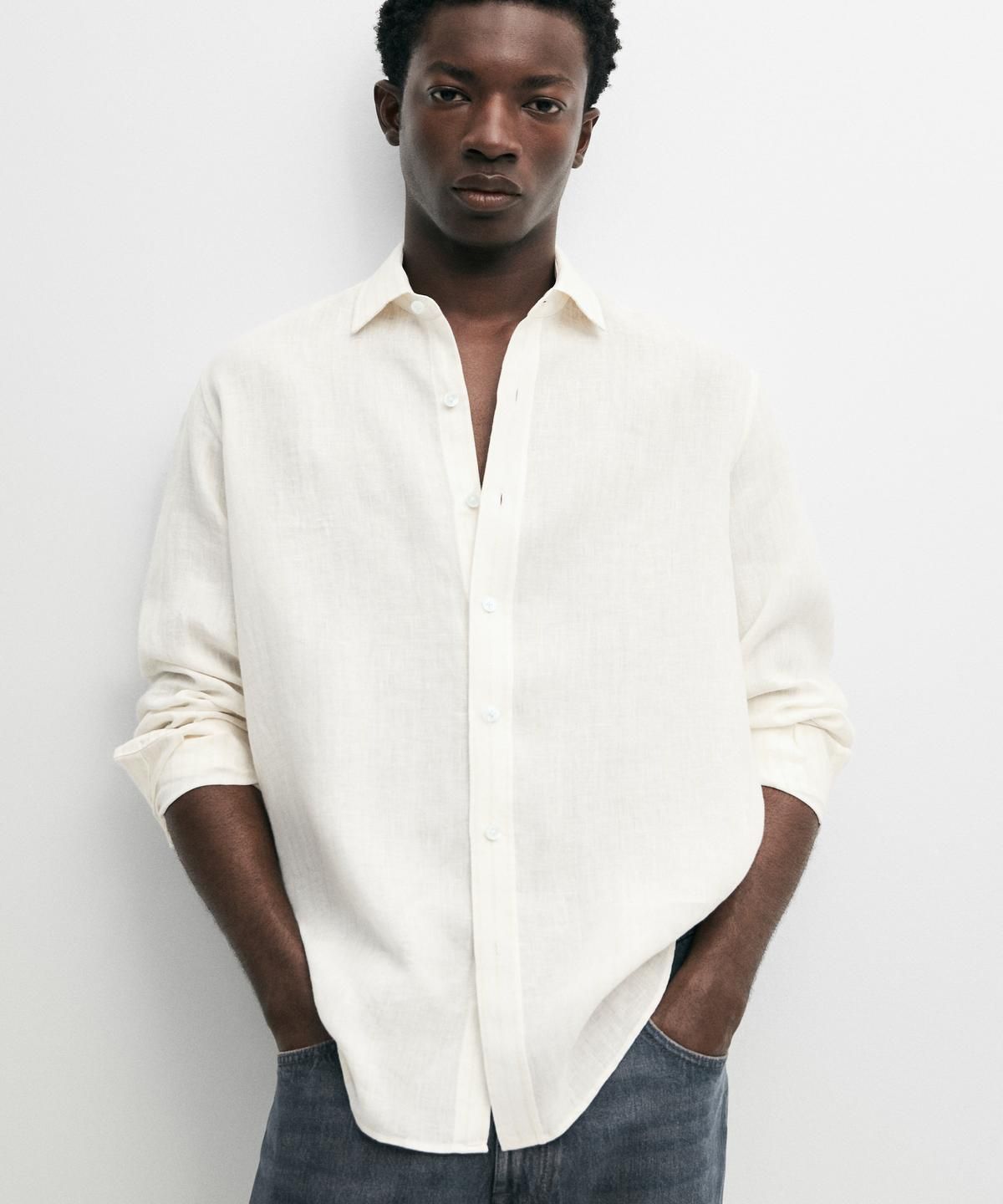 마시모두띠(MASSIMO DUTTI) 100% 린넨 레귤러 핏 스트라이프 셔츠