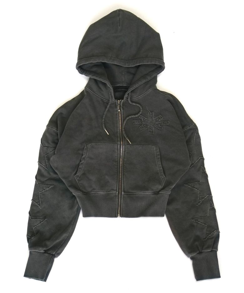 LES PAUL PIGMENT CROPPED ZIP-UP HOODIE - CHARCOAL