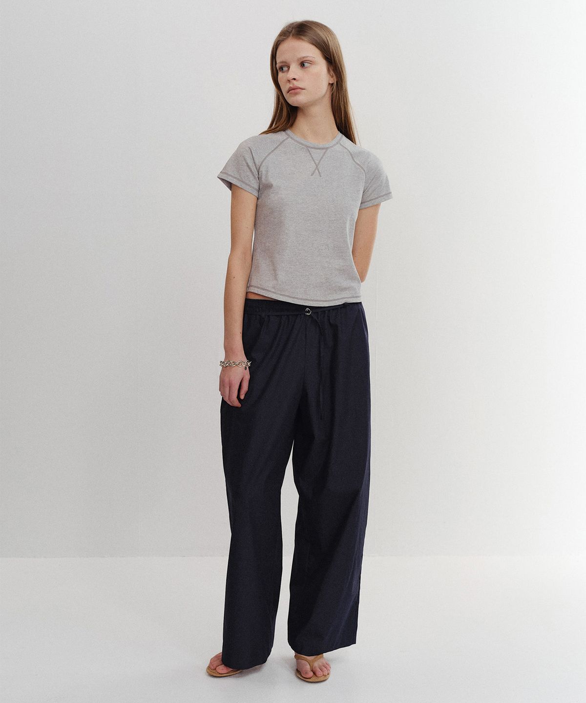 파로(FAHRO) COTTON WIDE PANTS NAVY