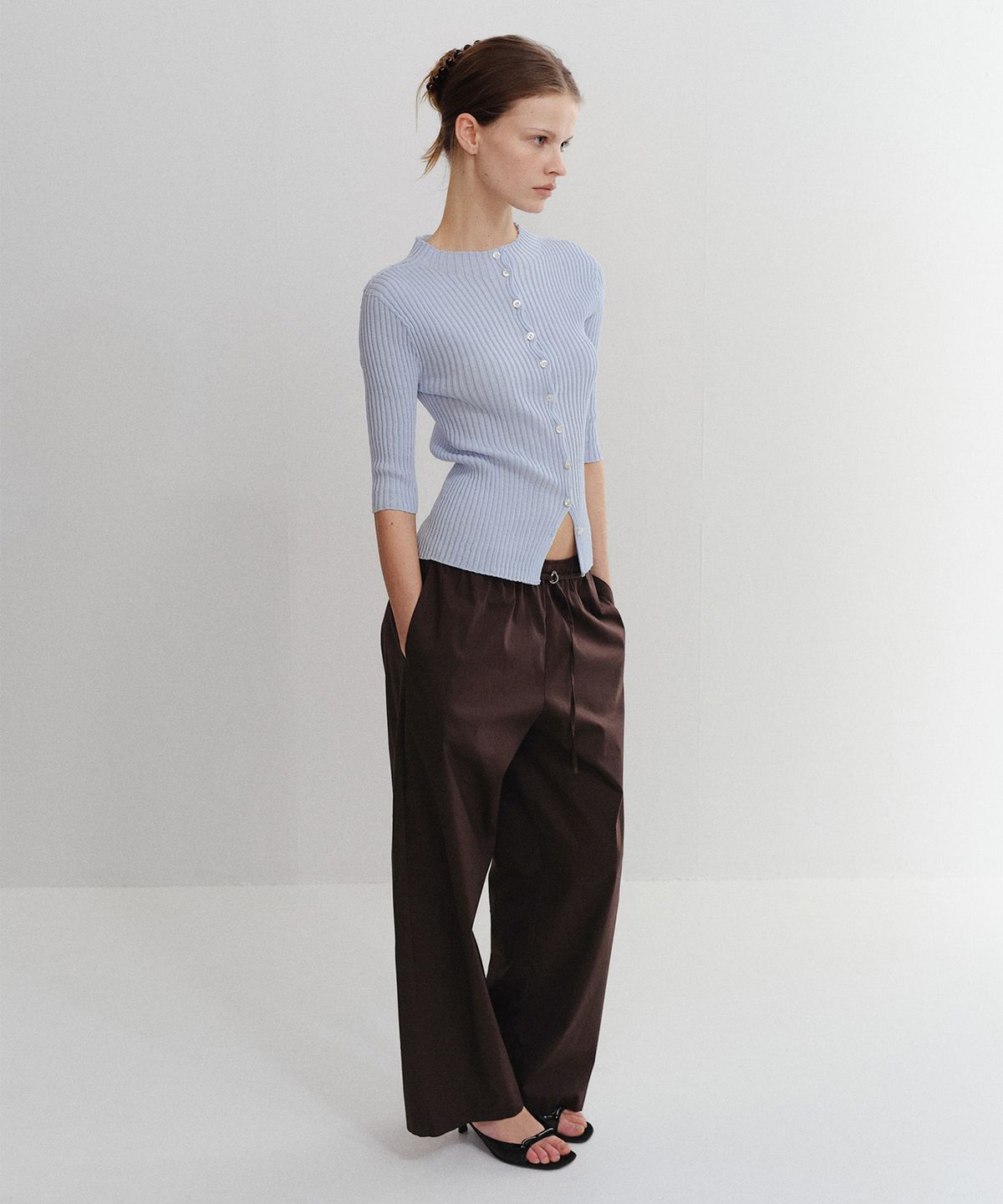 파로(FAHRO) COTTON WIDE PANTS BROWN