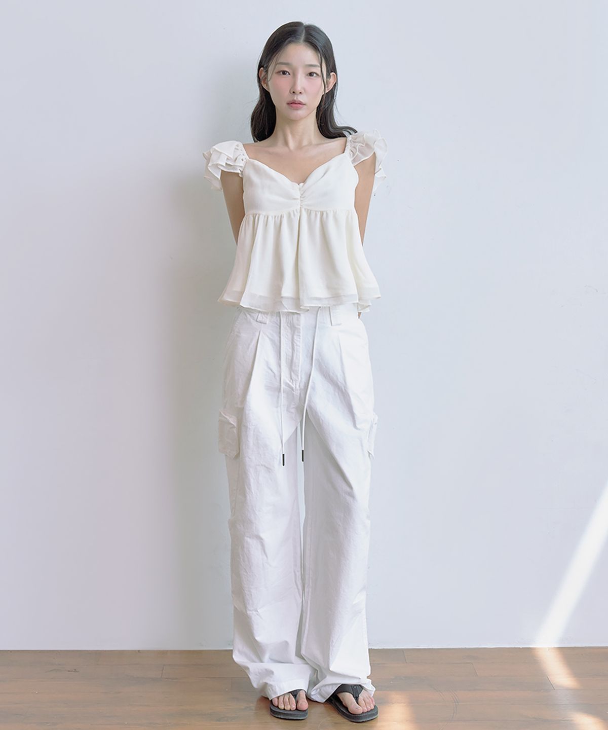 테테모치(TETEMOCHI) 와이드 카고 팬츠 (Ivory)