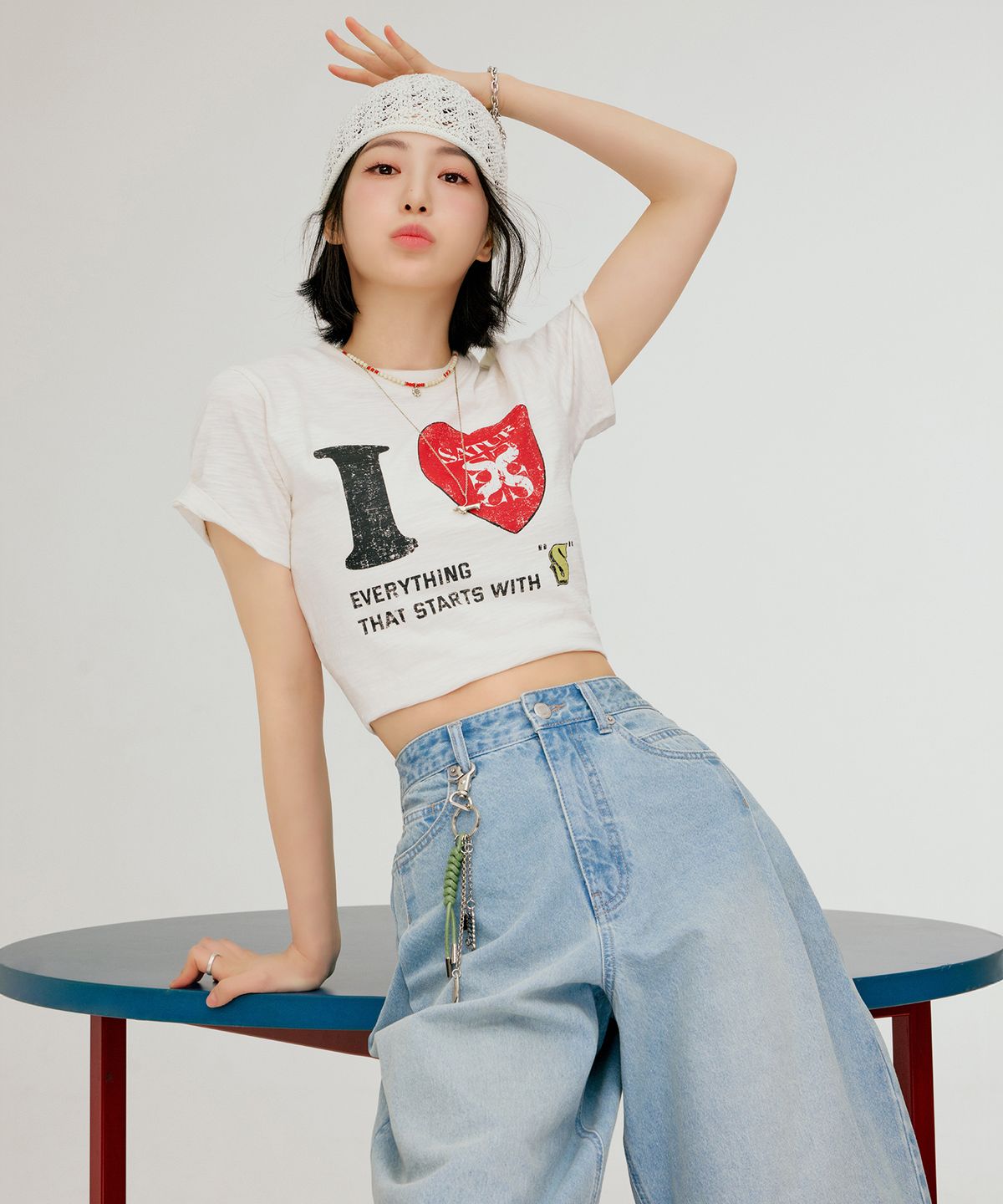 세터(SATUR) (W) I LOVE 슬럽 반팔 티셔츠 크림