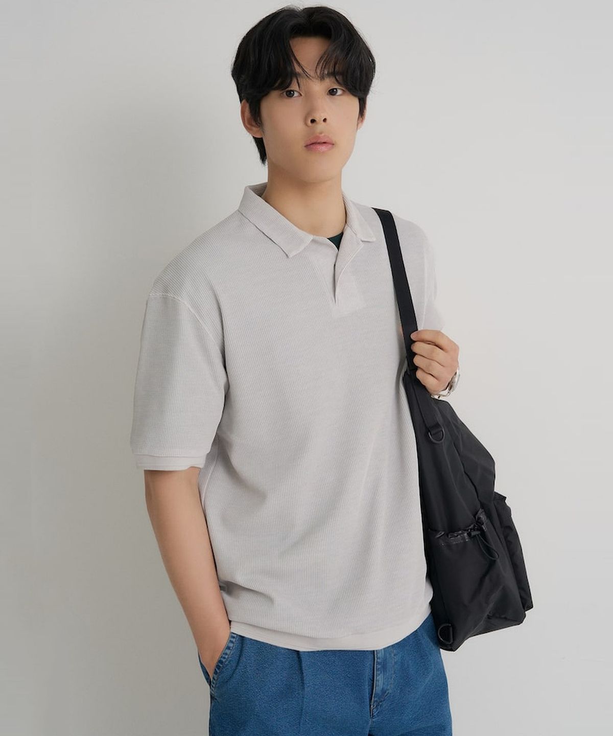 빈폴 멘(BEANPOLE MEN) 젠틀테크 반소매 칼라넥 티셔츠  아이보리
