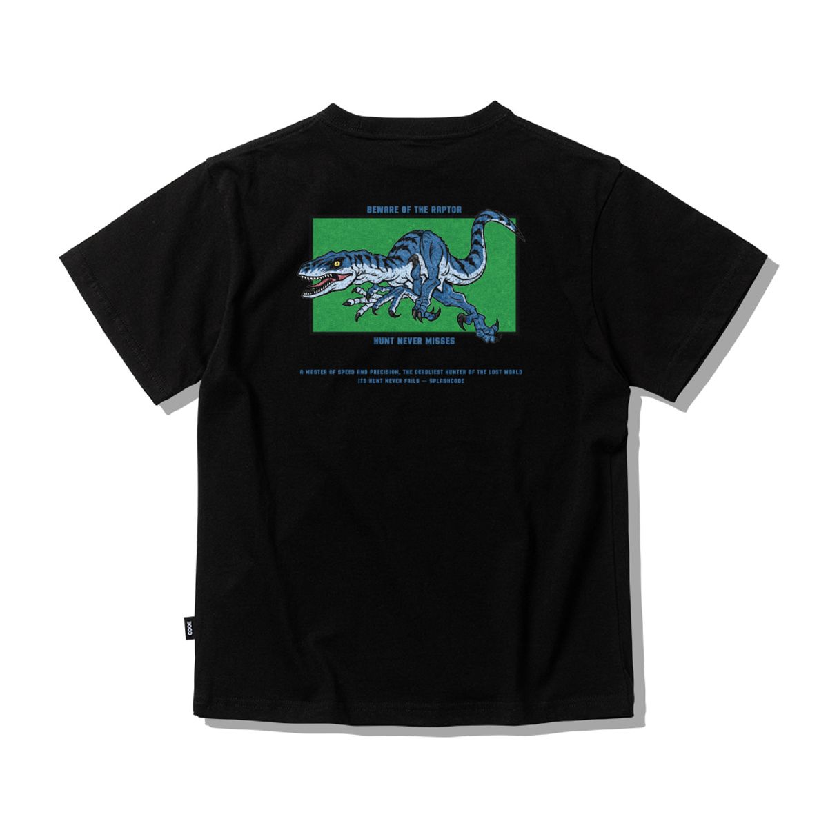 스플래시코드 키즈(SPLASHCODE KIDS) 키즈 반팔 티셔츠 블랙 - 랩터(Beware Of The Raptor)