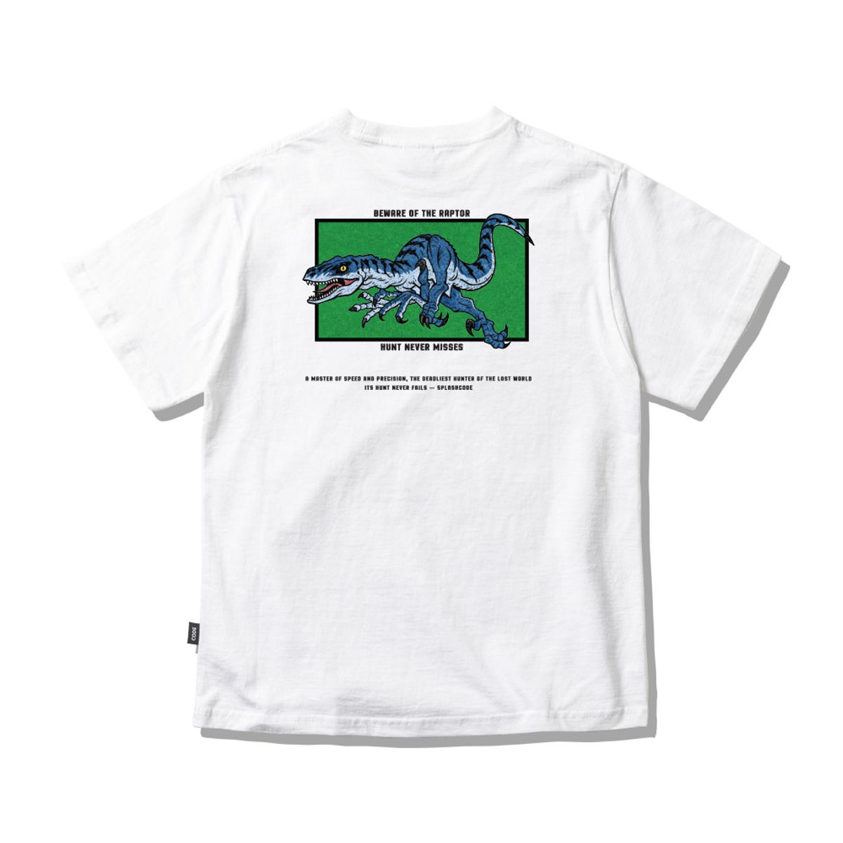 스플래시코드 키즈(SPLASHCODE KIDS) 키즈 반팔 티셔츠 화이트 - 랩터(Beware Of The Raptor)