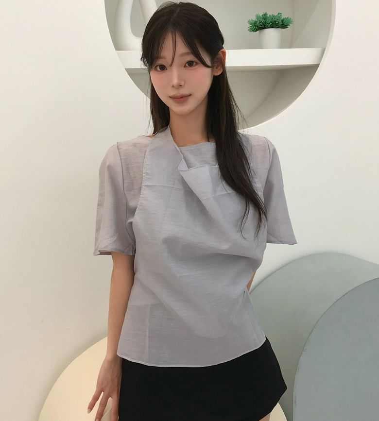 인드 홀터넥 나시 반팔 블라우스 세트