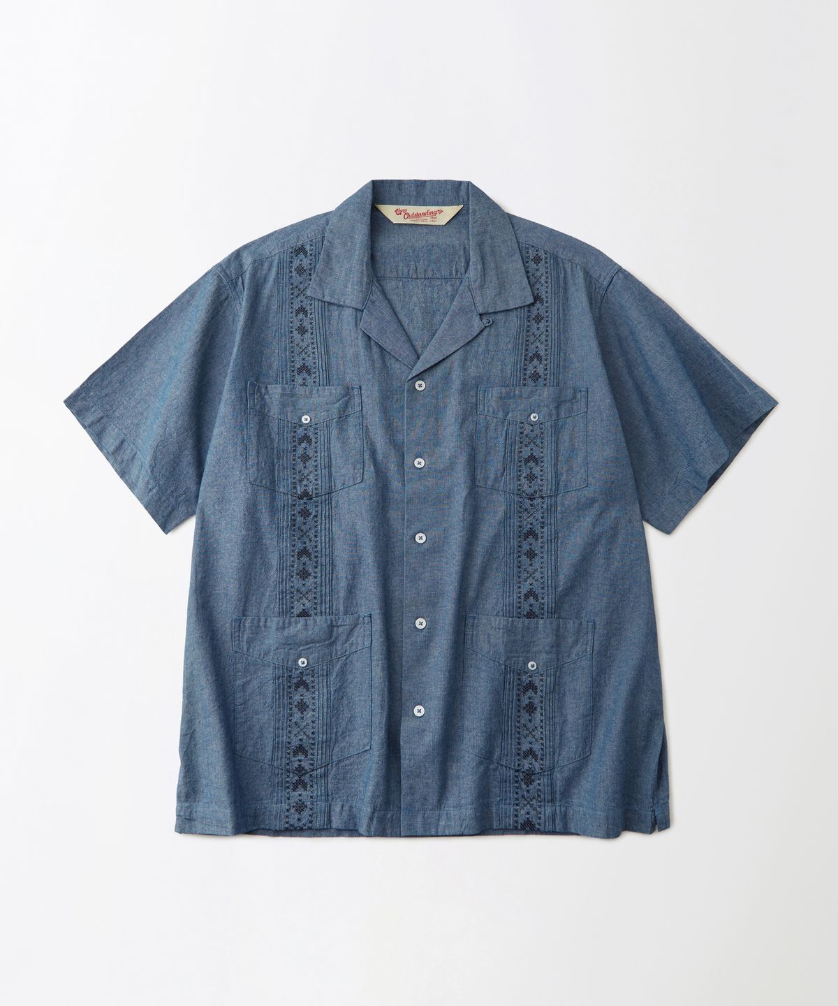 아웃스탠딩(OUTSTANDING) GUAYABERA CUBA EMD HALF SHIRT_L.BLUE