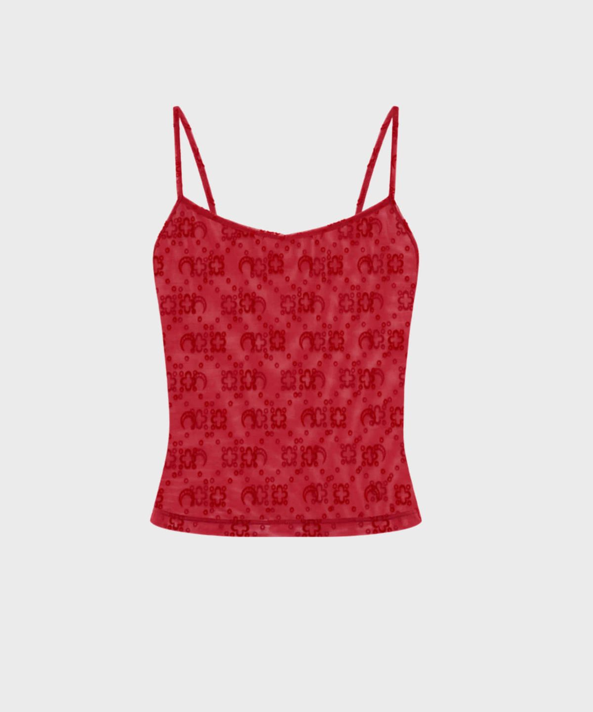 마린 세르(MARINE SERRE) (W) 무노그램 메쉬 플록 스트랩 탑 리본 레드 MOONOGRAM MESH FLOCK STRAPS TOP RD11 RIBBON RED