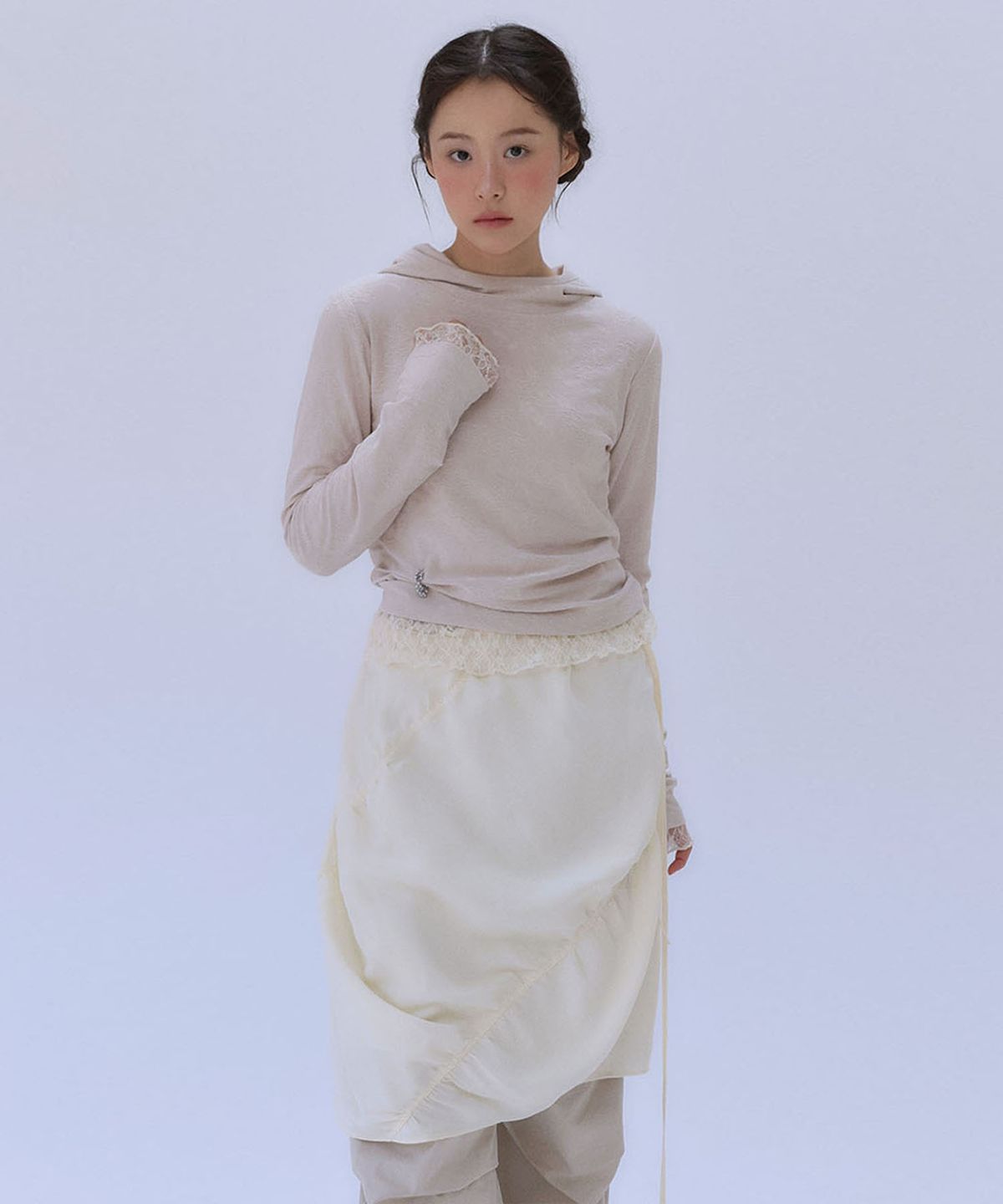 아우로(OURO) BANDING BALLOON MIDI SKIRT [ BUTTER ]