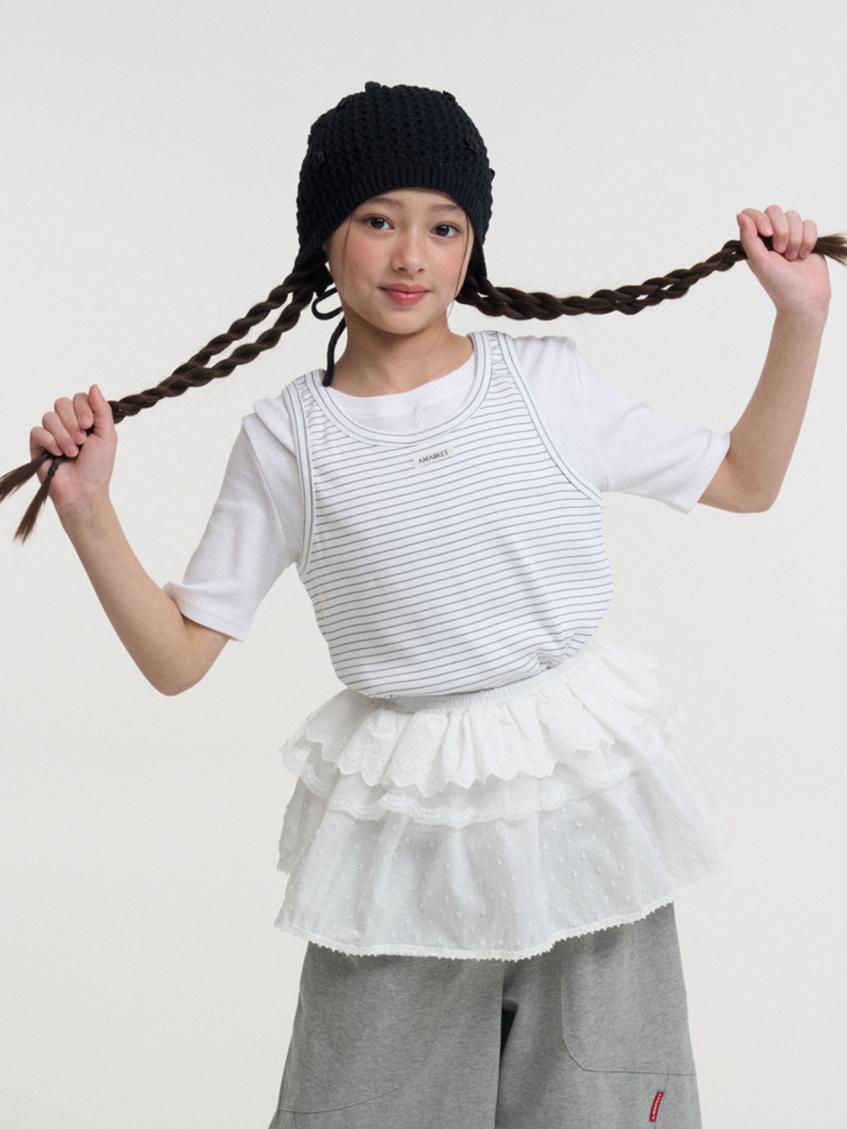 에이마켓(A-MARKET) STRIPE RIBBED MANGO SLEEVELESS TOP_IVORY