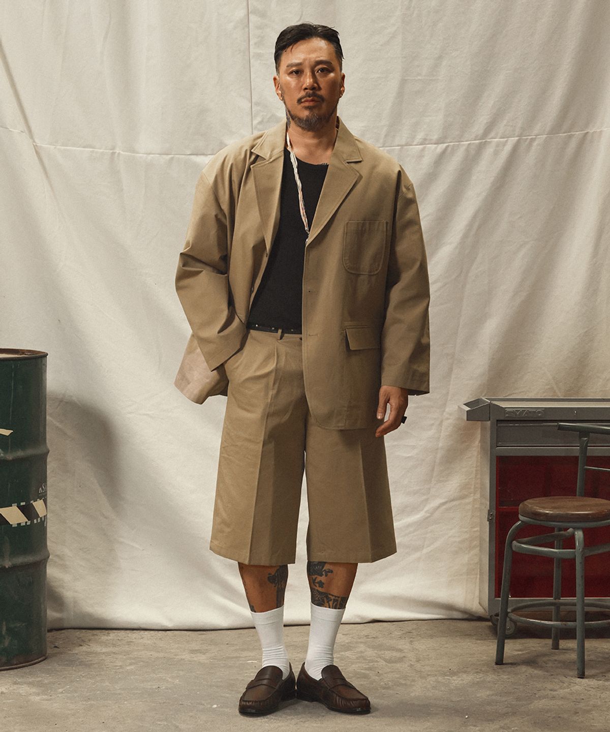 러기드하우스(RUGGED HOUSE) 캐주얼 테일러드 자켓 셋업 베이지