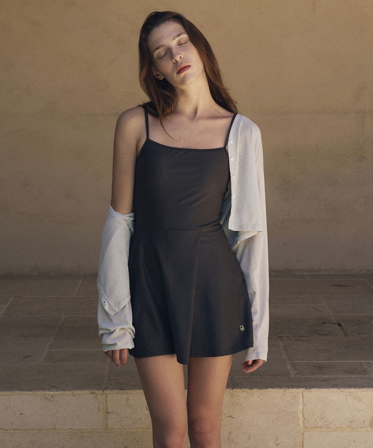 라메레이(LAMEREI) Wrap Sleeveless Swimsuit[LMBFSW270]-Charcoal