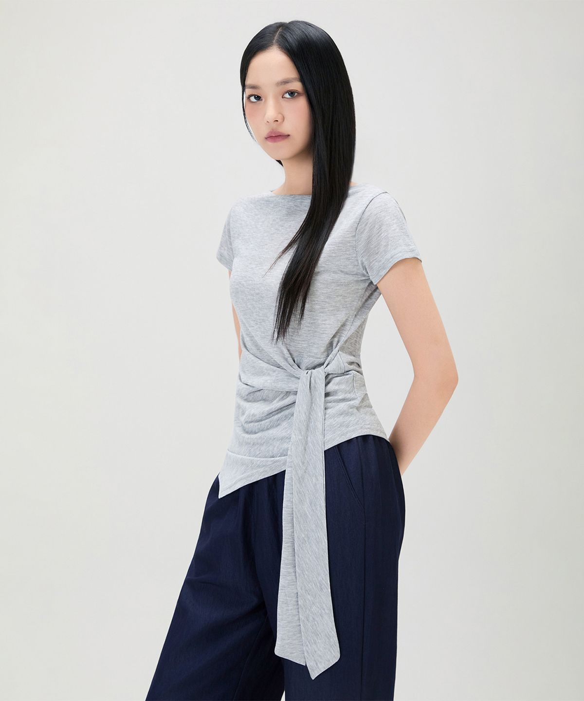 미쏘(MIXXO) 타이 반팔 티셔츠_MIWHWG43SS
