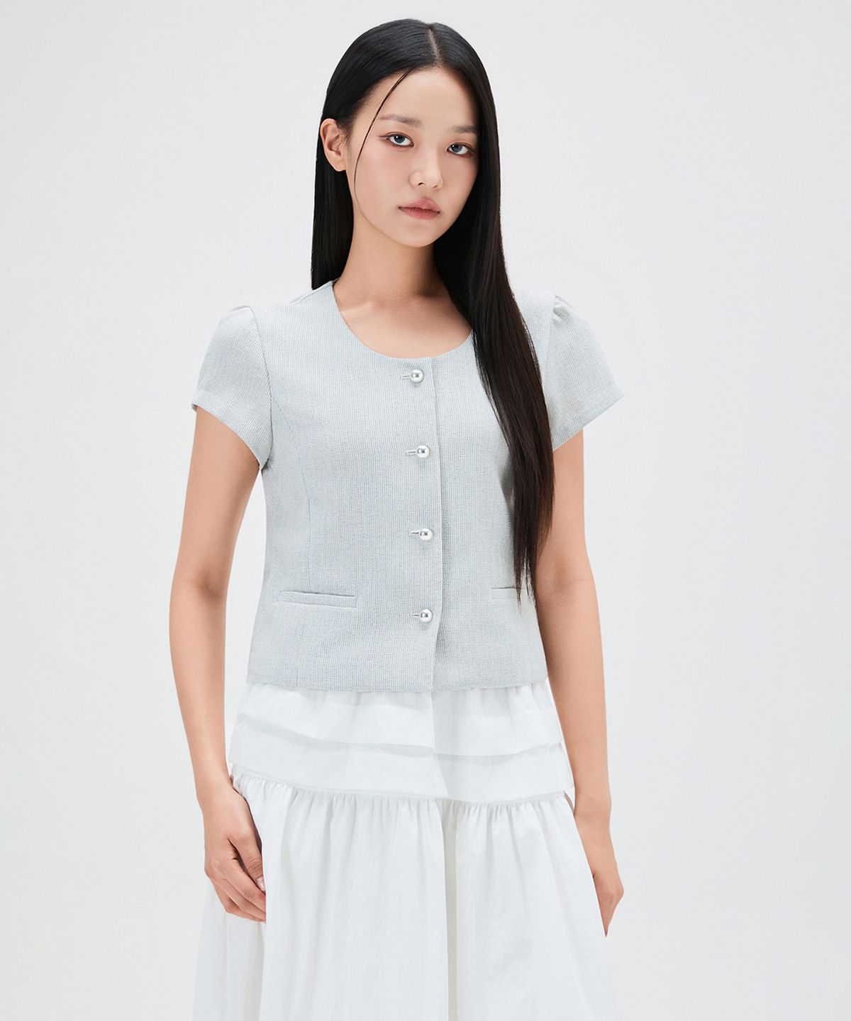 미쏘(MIXXO) 캡소매 반팔자켓_MIWJKG561G