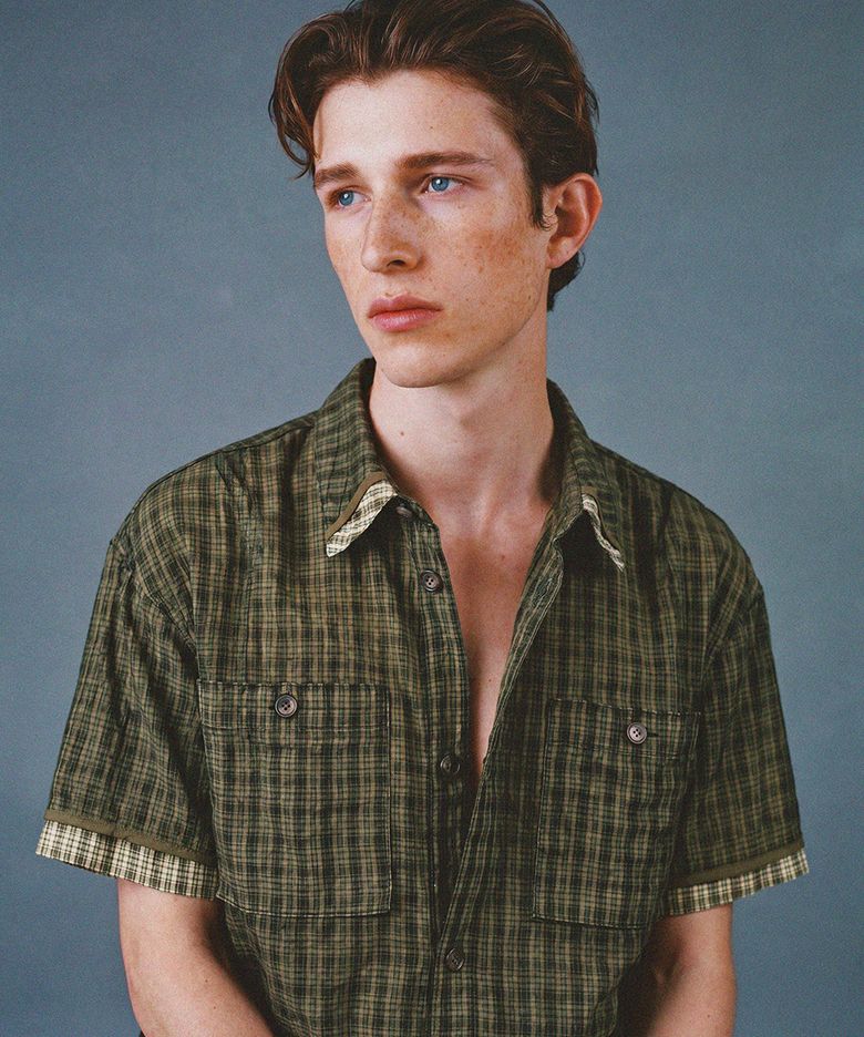 CHECK SHEER LAYERED SHIRT atb1536m(GREEN)