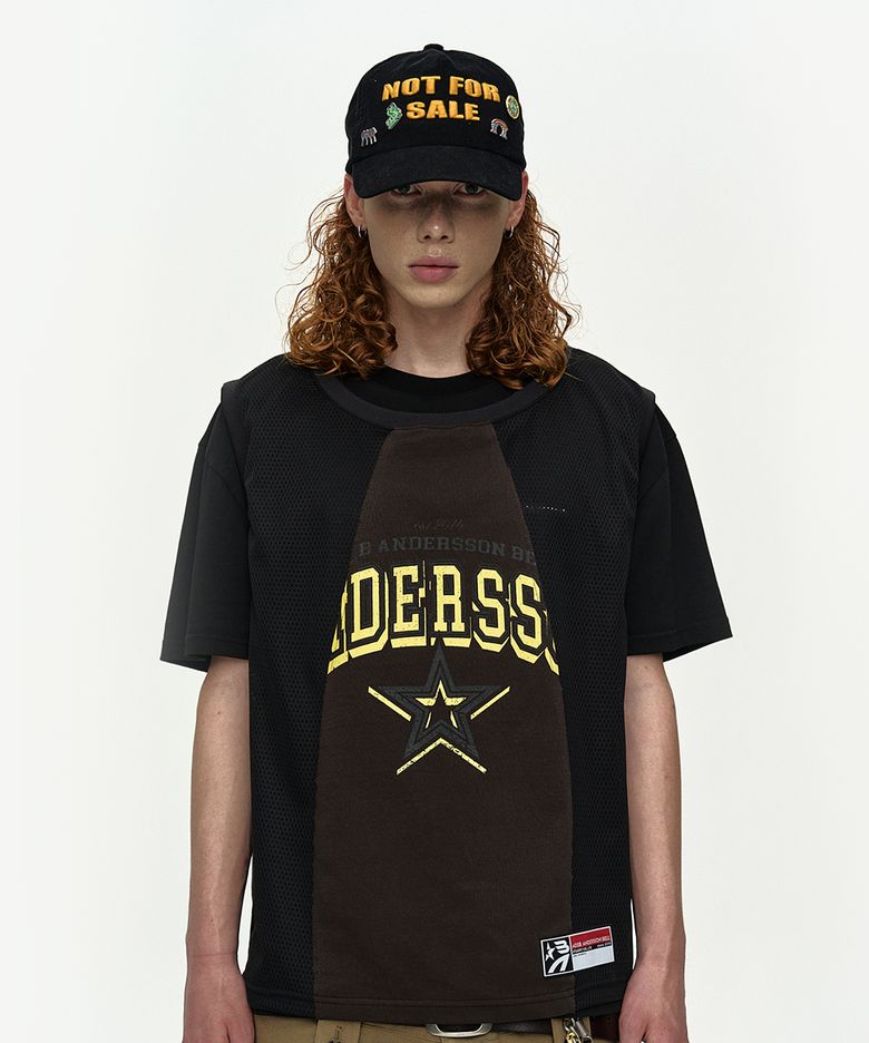 BASKETBALL JERSEY LAYERED T-SHIRT atb1429m(BLACK/BROWN)