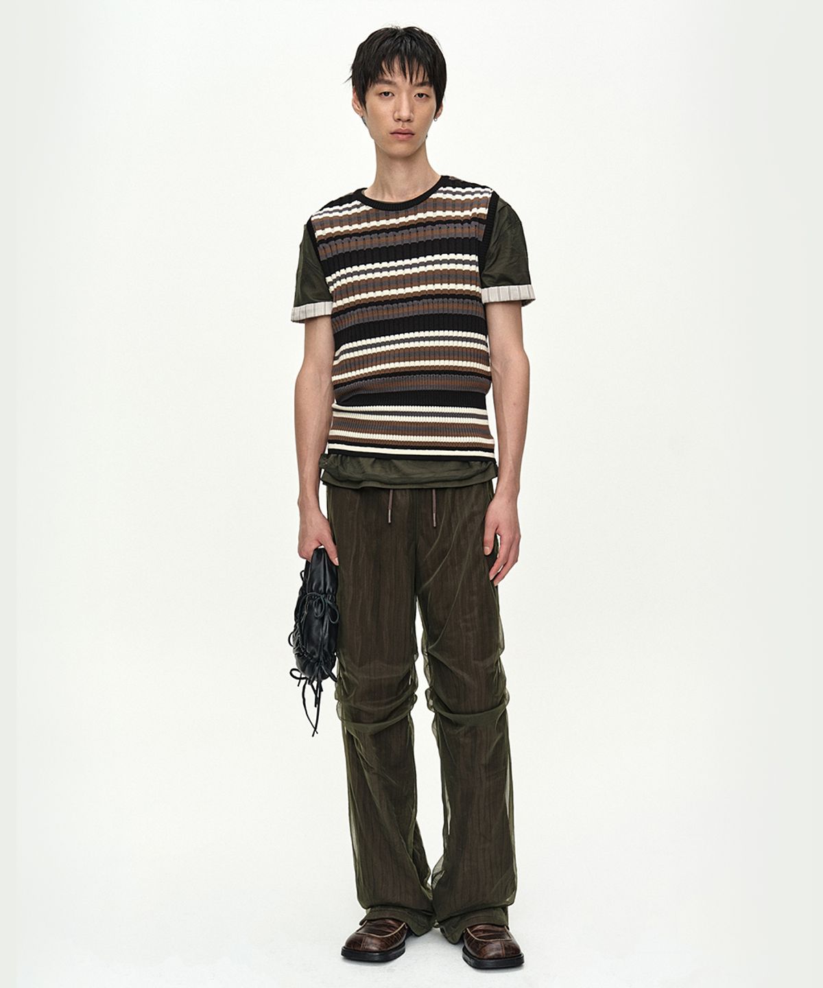앤더슨벨(ADSB ANDERSSON BELL) OVERLAY PLEATS WIDE-LEG TROUSERS apa908m(KHAKI BROWN)